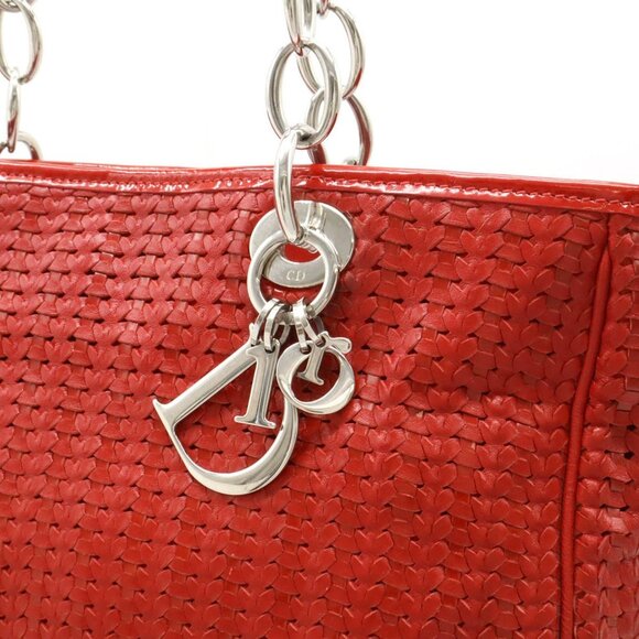 CHRISTIAN DIOR Red Leather Intrecciato Shoulder Bag - Picture 9 of 9
